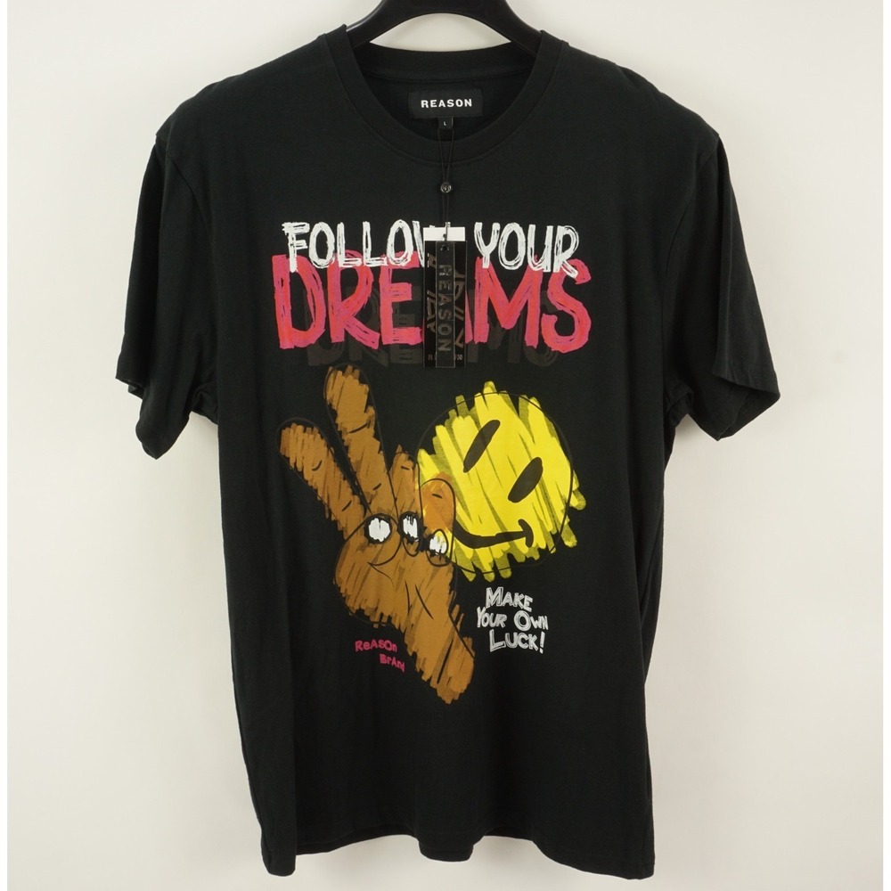 New Reason Brand Make Your Own Luck Graphic Tee Men's Large Black T-Shirt Dreams
